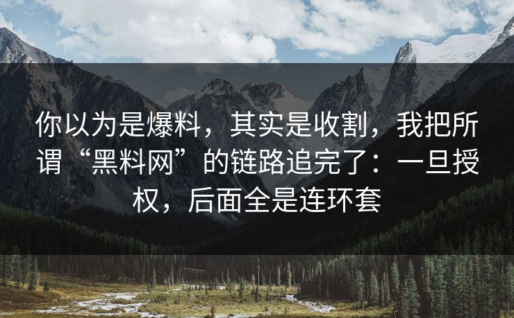 你以为是爆料，其实是收割，我把所谓“黑料网”的链路追完了：一旦授权，后面全是连环套